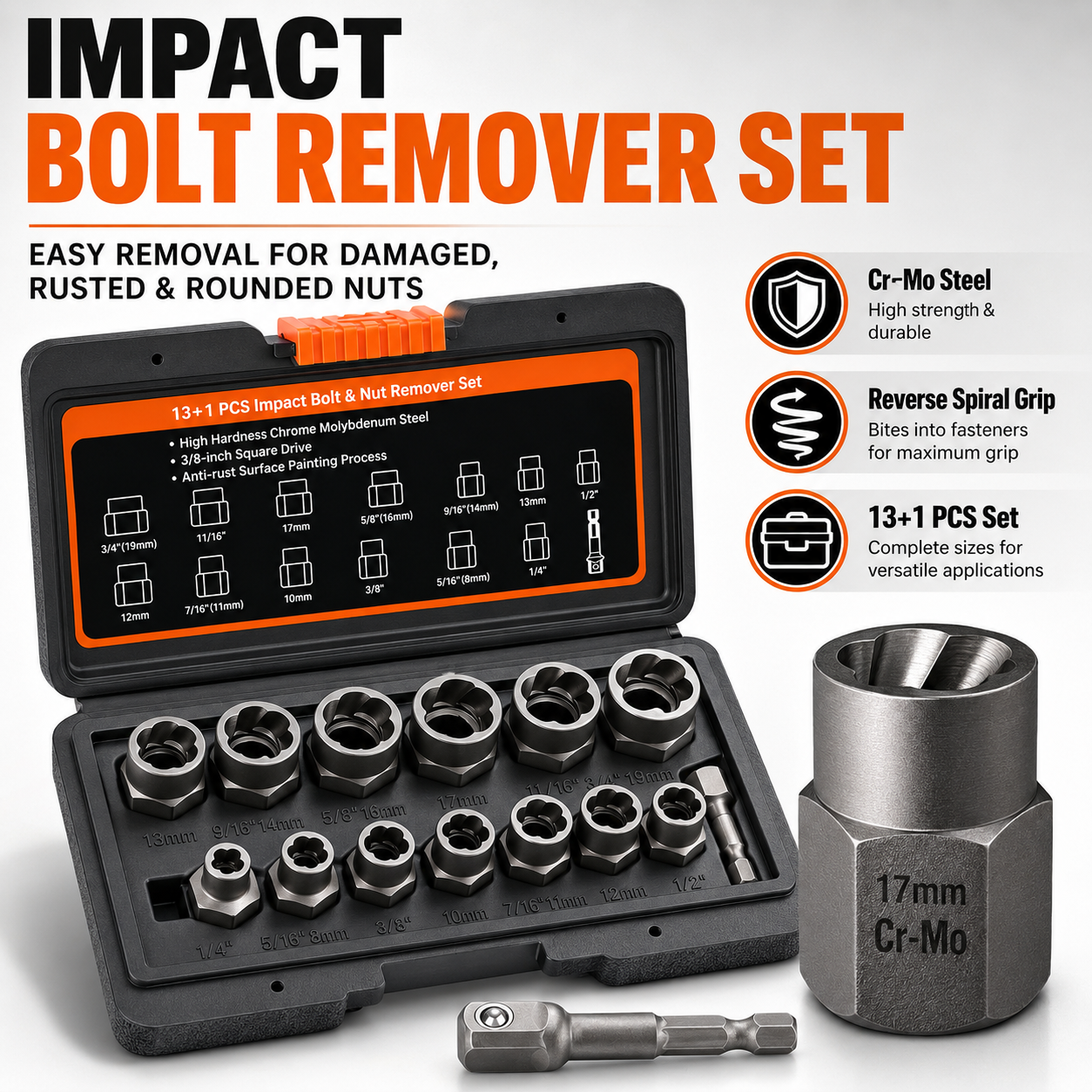 🔩13+1 PCS Impact Bolt & Nut Remover Set