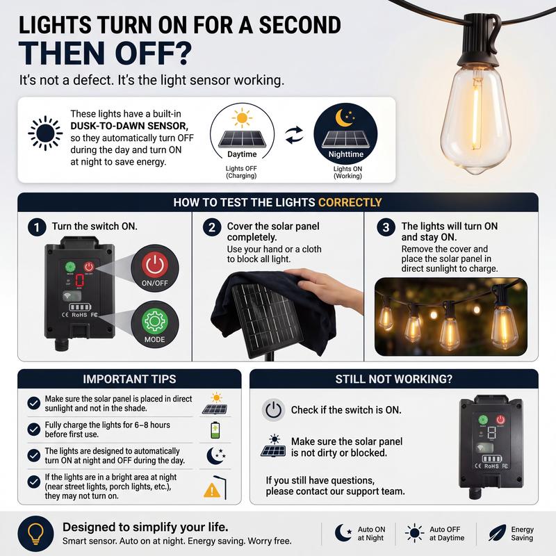 Solar String Lights, Light Sensor Activated (Day Charge/Night Auto On), Waterproof & Shatterproof, 8 Modes with Dusk to Dawn and Dimmable
