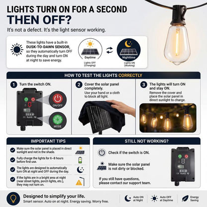 Solar String Lights, Light Sensor Activated (Day Charge/Night Auto On), Waterproof & Shatterproof, 8 Modes with Dusk to Dawn and Dimmable