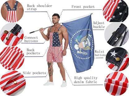 🔥Last Day Sale 49%🔥American Flag Unisex Overalls Shorts