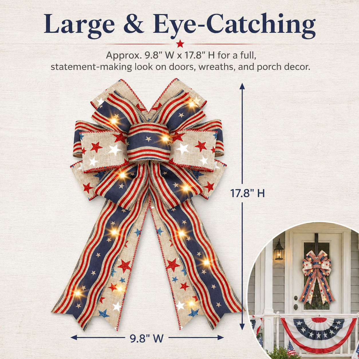 Show Your American Pride ❤️🤍💙 2Pcs LED Patriotic Burlap Bow Set For Front Door & Wreath Decor