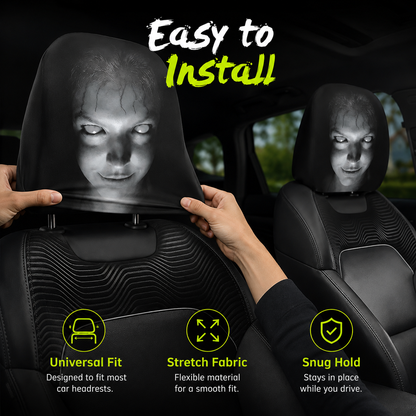 😈 Creepy Funny Car Headrest Covers – 2PCS Universal Fit 🚗
