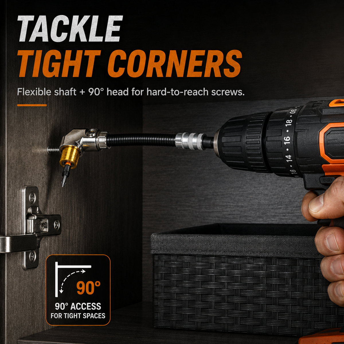 🔥 50% OFF TODAY⚙️ Flexible 90° Right Angle Drill Adapter Extension 31.5 cm 12.4 in