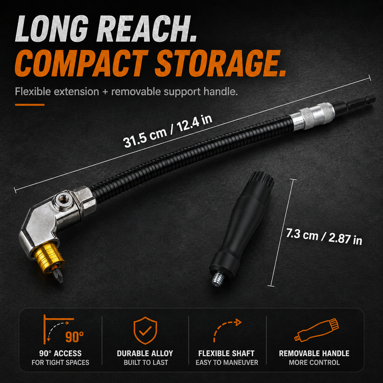 🔥 50% OFF TODAY⚙️ Flexible 90° Right Angle Drill Adapter Extension 31.5 cm 12.4 in