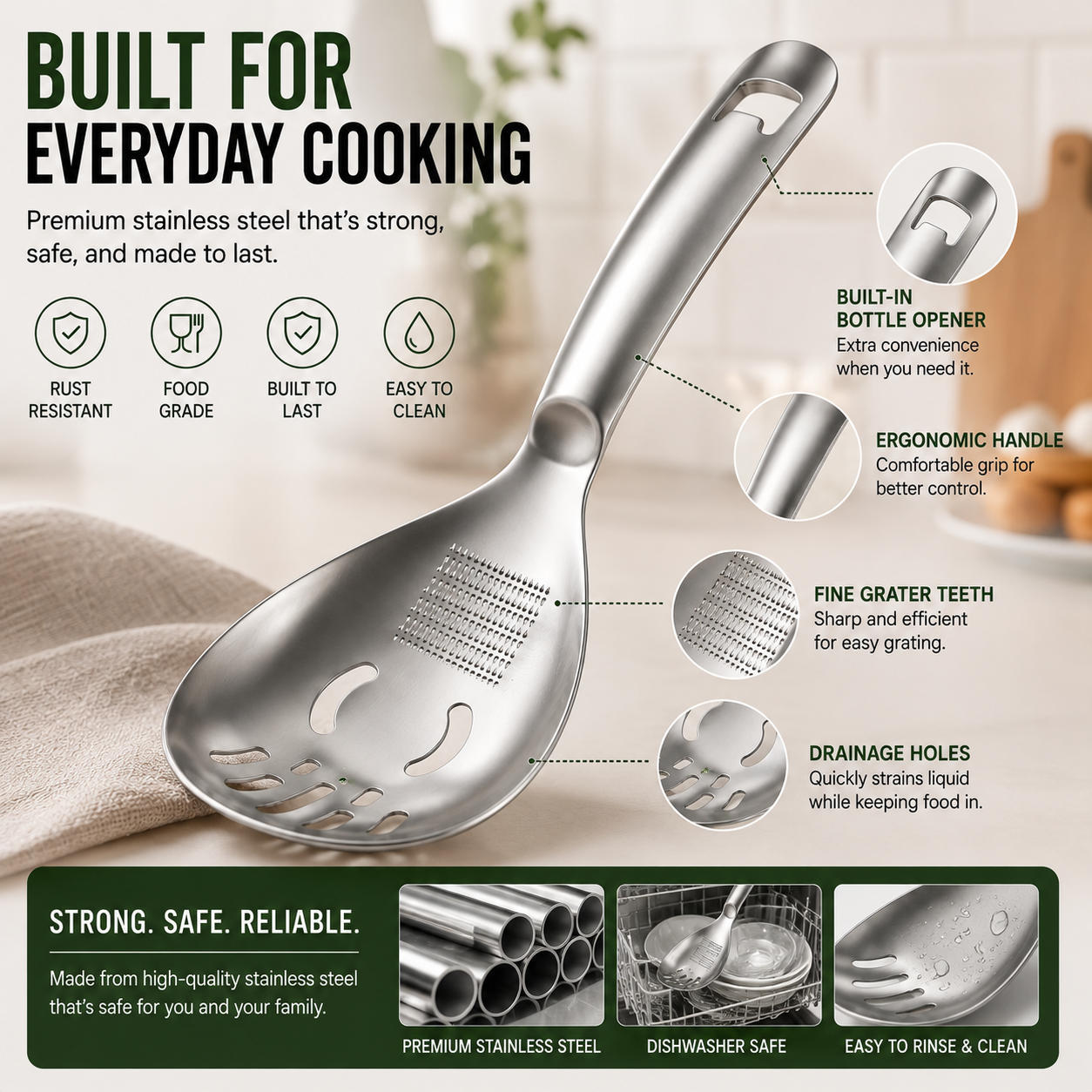 🥄304 Stainless Steel Multifunctional Kitchen Spoon