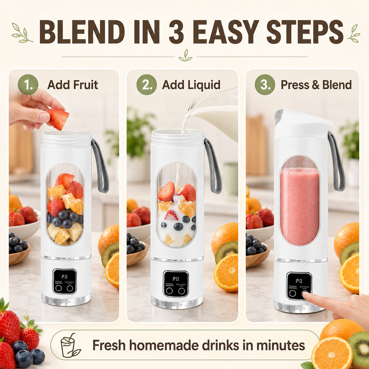 500ML USB Rechargeable Portable Smoothie Blender