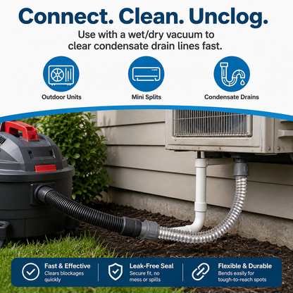 AC Drain Line Cleaner Wet Vacuum Hose Adapter