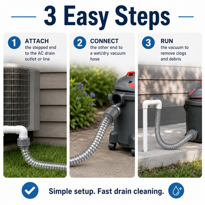 AC Drain Line Cleaner Wet Vacuum Hose Adapter