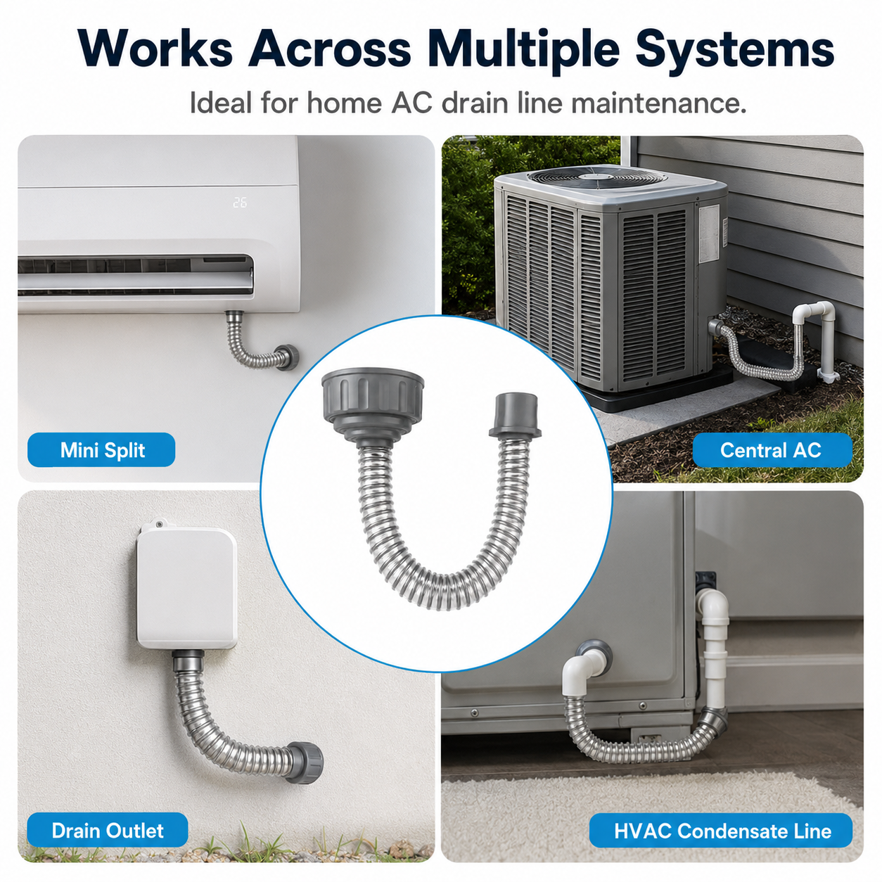 AC Drain Line Cleaner Wet Vacuum Hose Adapter