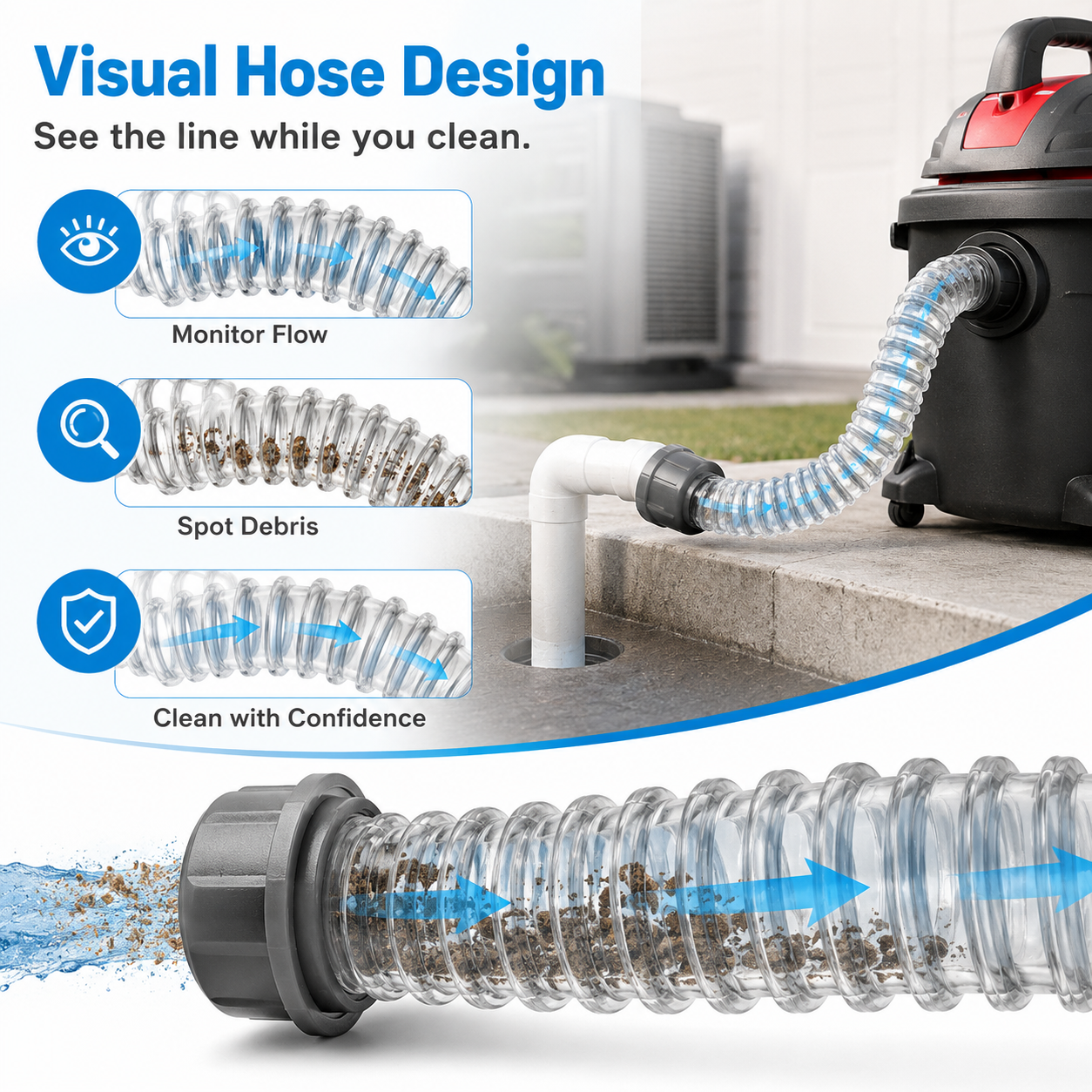 AC Drain Line Cleaner Wet Vacuum Hose Adapter
