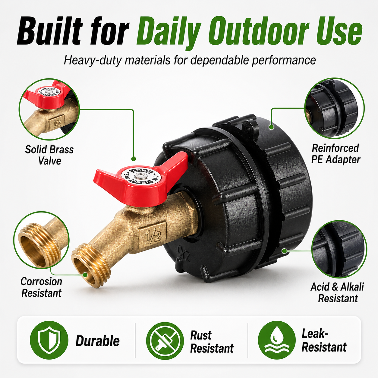 IBC Tote Adapter Kit With Brass Garden Hose Valve