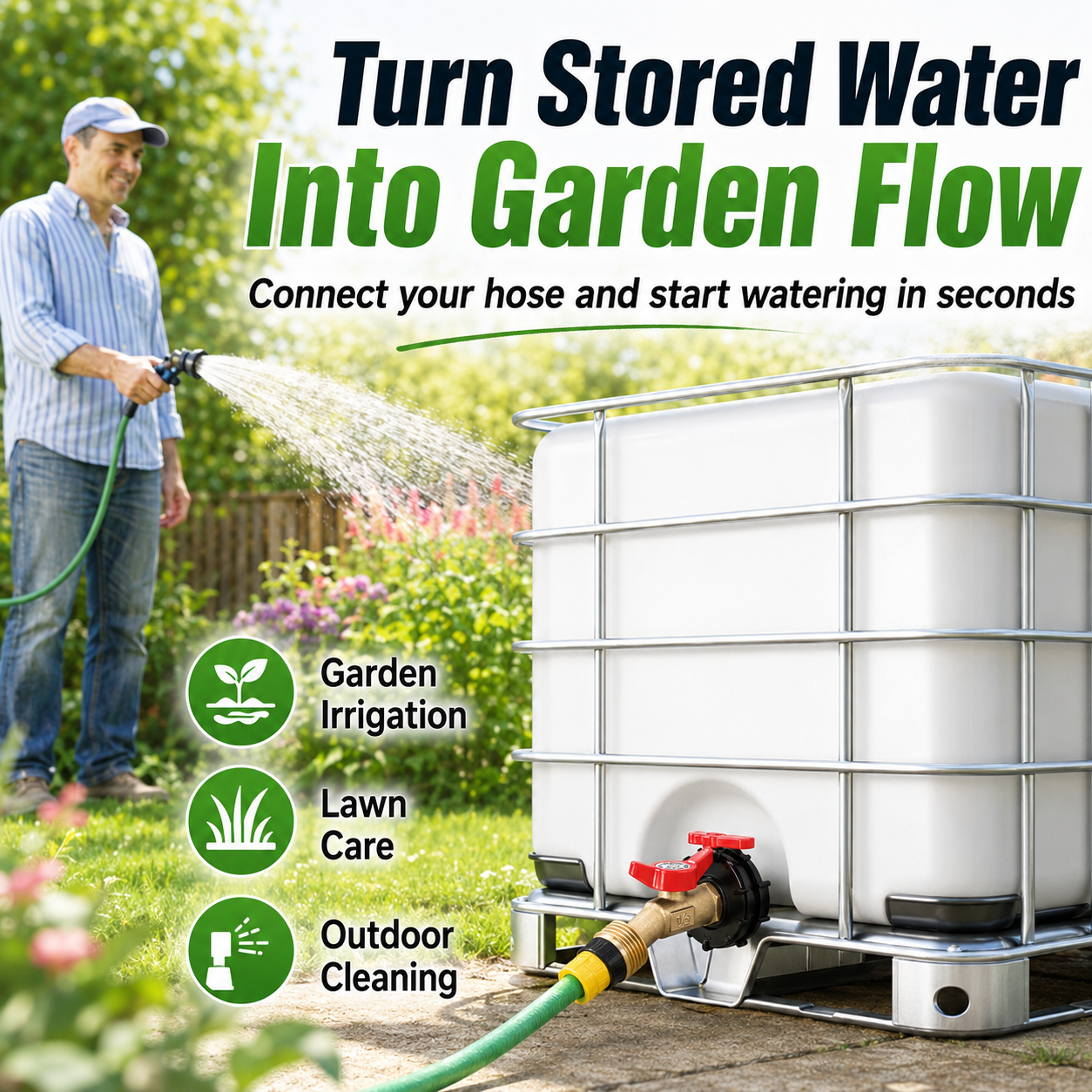 IBC Tote Adapter Kit With Brass Garden Hose Valve