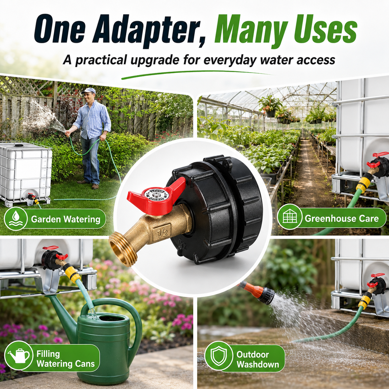 IBC Tote Adapter Kit With Brass Garden Hose Valve