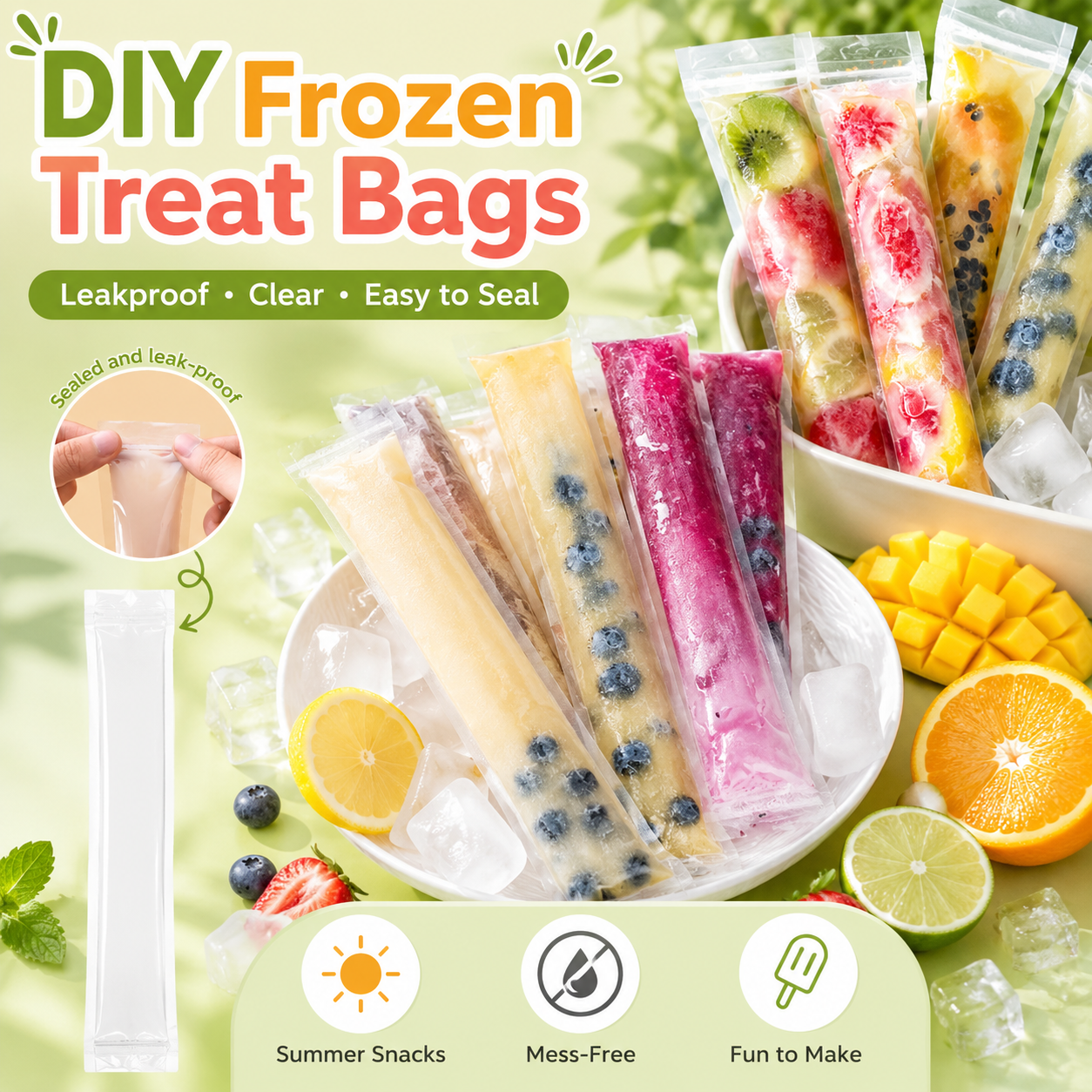 🍓DIY Ice Pop Freezer Bags-Disposable Ice Pop Bags for Homemade Freezer Pops