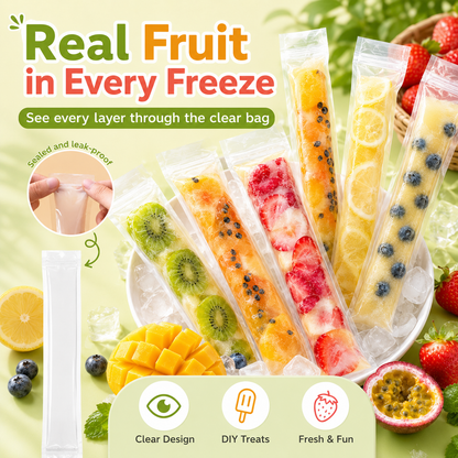 🍓DIY Ice Pop Freezer Bags-Disposable Ice Pop Bags for Homemade Freezer Pops