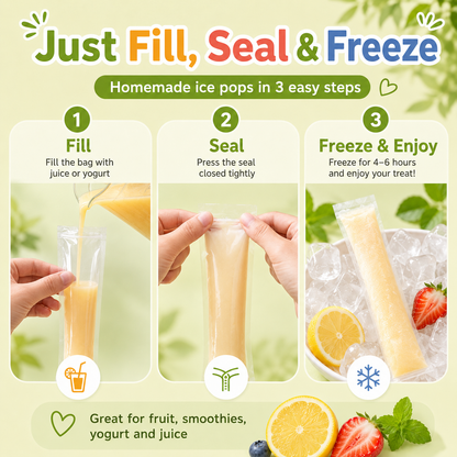 🍓DIY Ice Pop Freezer Bags-Disposable Ice Pop Bags for Homemade Freezer Pops