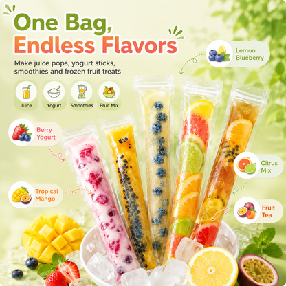🍓DIY Ice Pop Freezer Bags-Disposable Ice Pop Bags for Homemade Freezer Pops