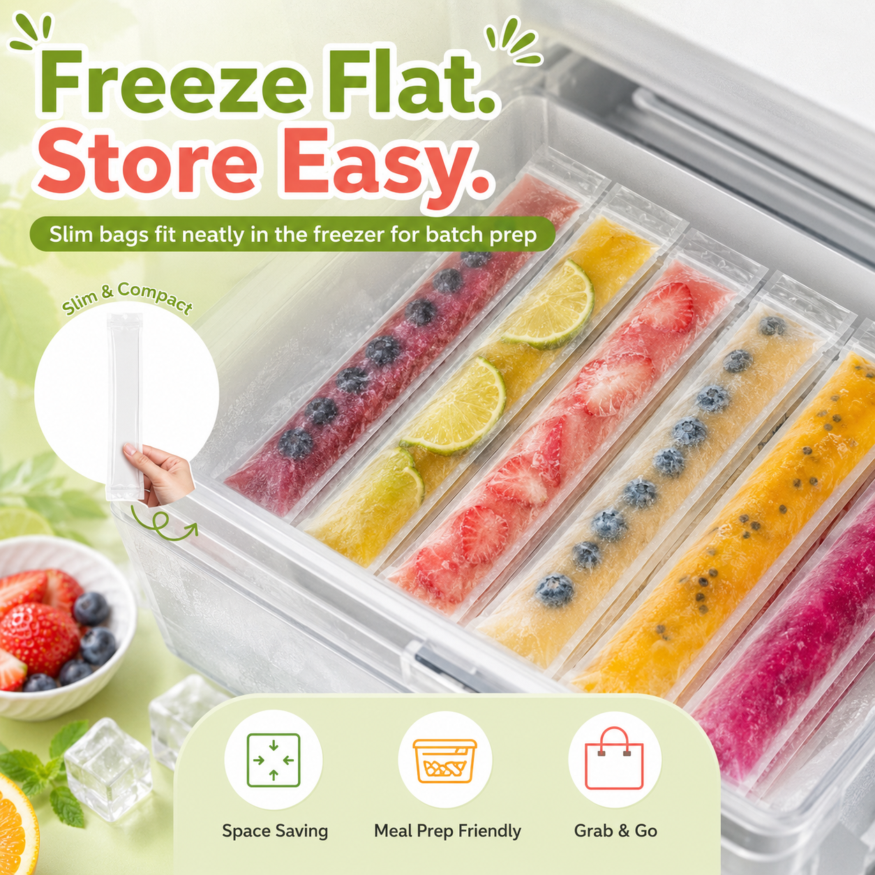 🍓DIY Ice Pop Freezer Bags-Disposable Ice Pop Bags for Homemade Freezer Pops