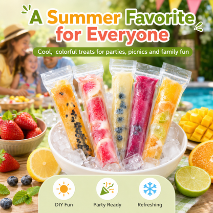 🍓DIY Ice Pop Freezer Bags-Disposable Ice Pop Bags for Homemade Freezer Pops