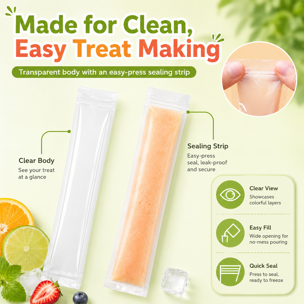 🍓DIY Ice Pop Freezer Bags-Disposable Ice Pop Bags for Homemade Freezer Pops