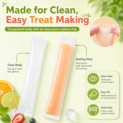 🍓DIY Ice Pop Freezer Bags-Disposable Ice Pop Bags for Homemade Freezer Pops