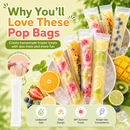 🍓DIY Ice Pop Freezer Bags-Disposable Ice Pop Bags for Homemade Freezer Pops