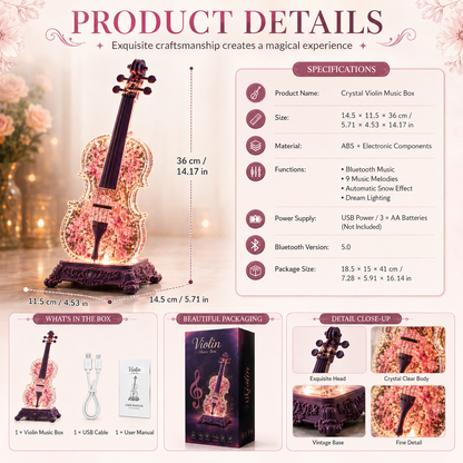 🎶Crystal Violin Music Box with Bluetooth & Snow Light
