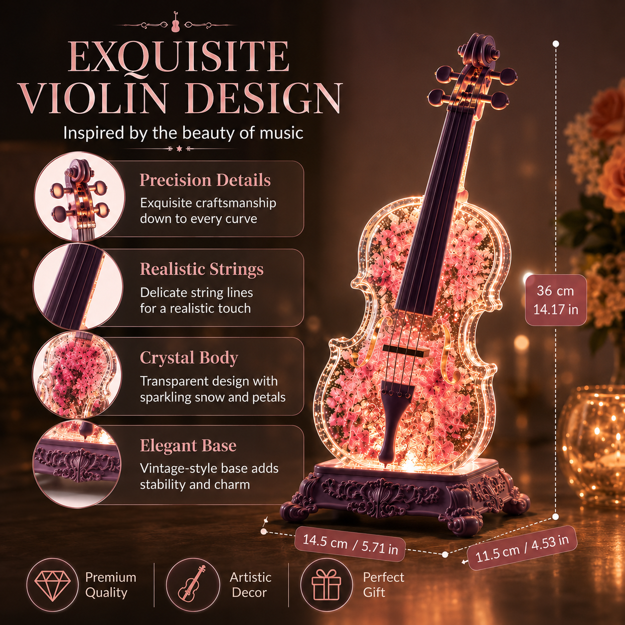 🎶Crystal Violin Music Box with Bluetooth & Snow Light