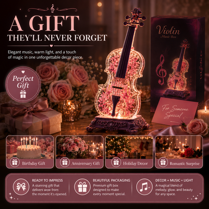 🎶Crystal Violin Music Box with Bluetooth & Snow Light