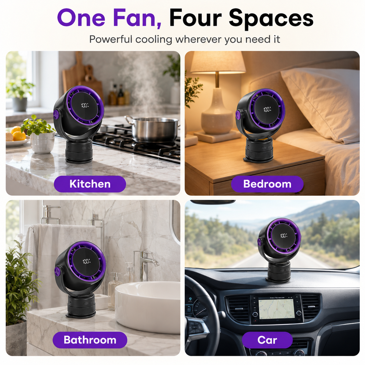 Vacuum Suction Portable Clip Cooling Fan for Car &amp; Bedroom