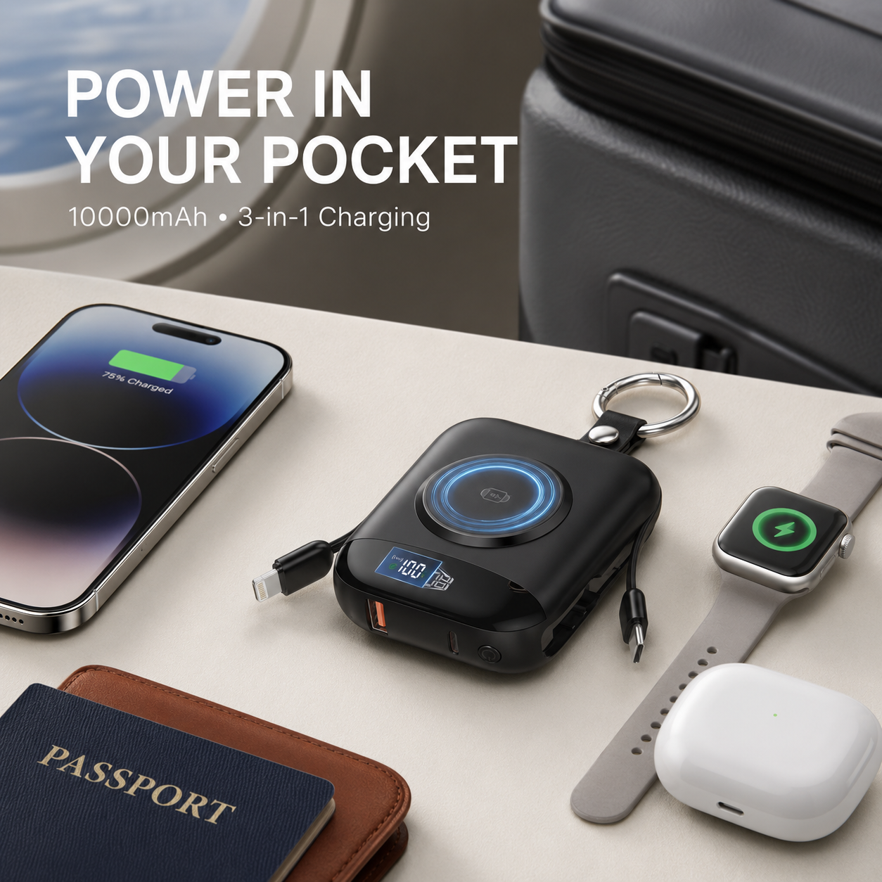 ⚡ 10000mAh 3-in-1 Mini Portable Charger – Phone, Watch & Earbud Power Bank