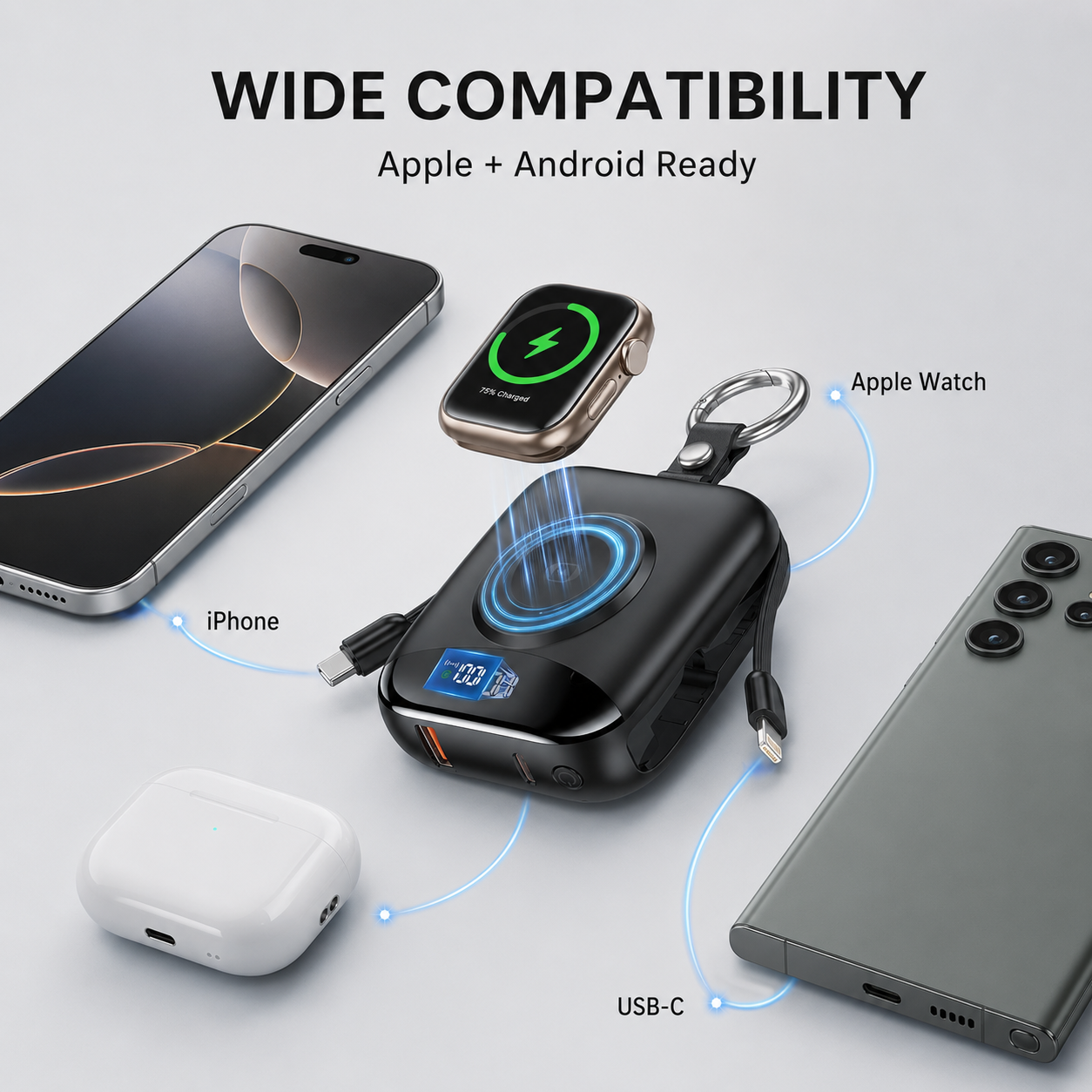 ⚡ 10000mAh 3-in-1 Mini Portable Charger – Phone, Watch & Earbud Power Bank