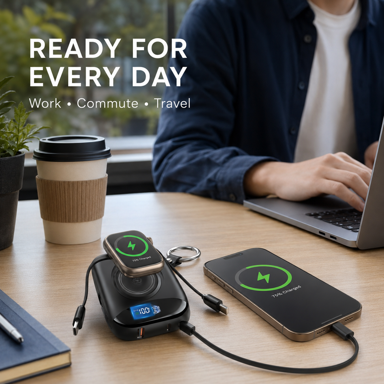 ⚡ 10000mAh 3-in-1 Mini Portable Charger – Phone, Watch & Earbud Power Bank