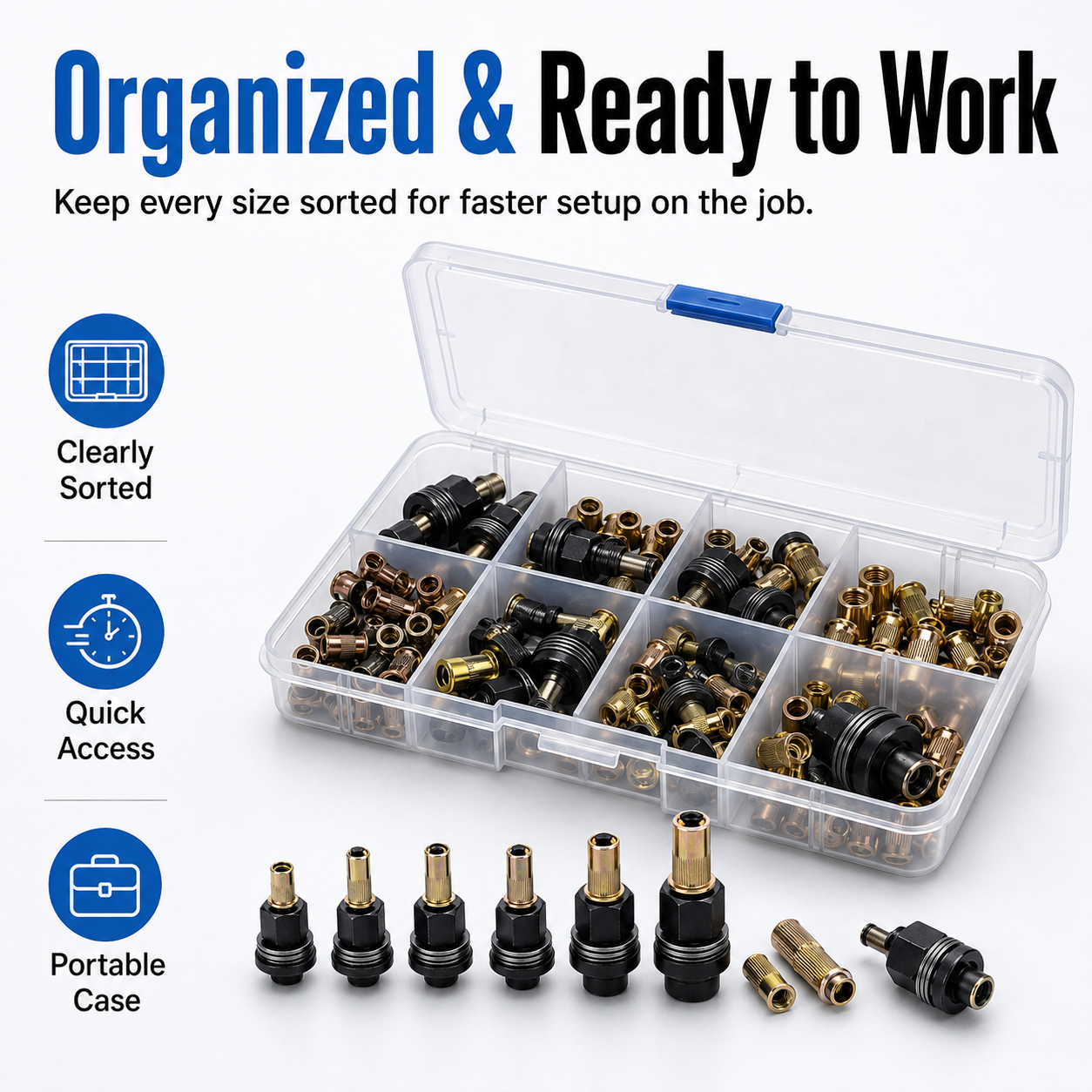 77PCS M3–M12 Rivet Nut Mandrel Tool Kit | Metric Threaded Insert Set
