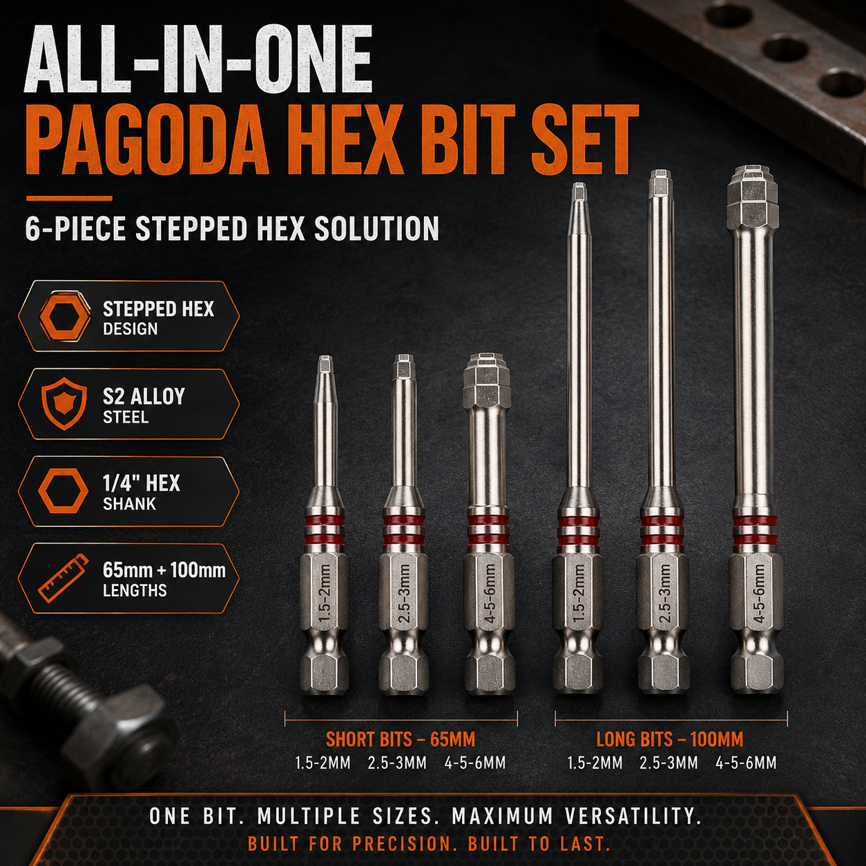 6Pcs Pagoda Stepped Hex Screwdriver Bit Set