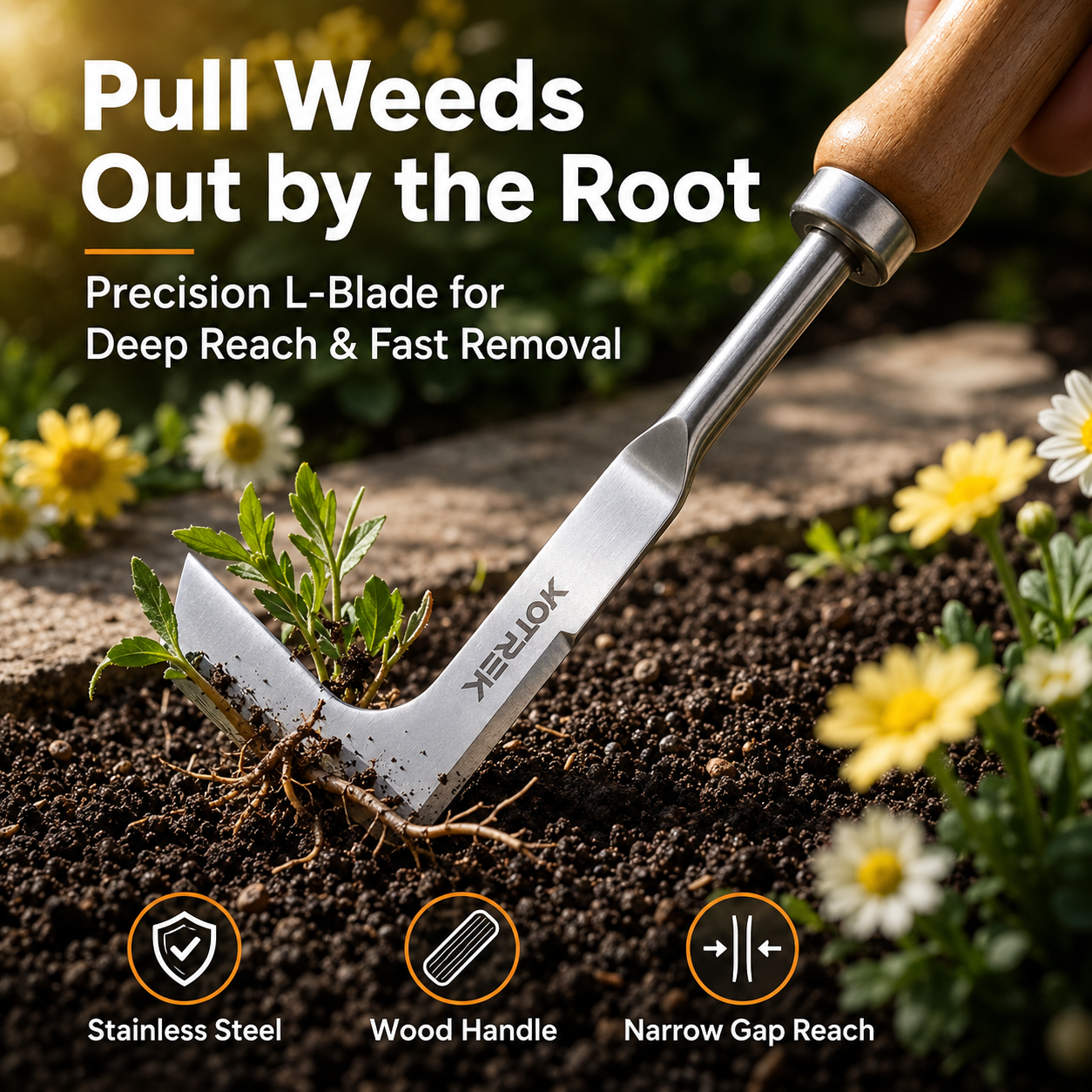 VOTREK L-Shaped Stainless Steel Weeding Tool