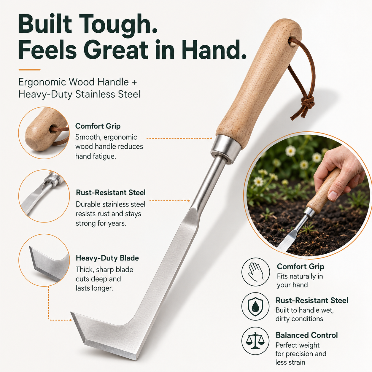 VOTREK L-Shaped Stainless Steel Weeding Tool