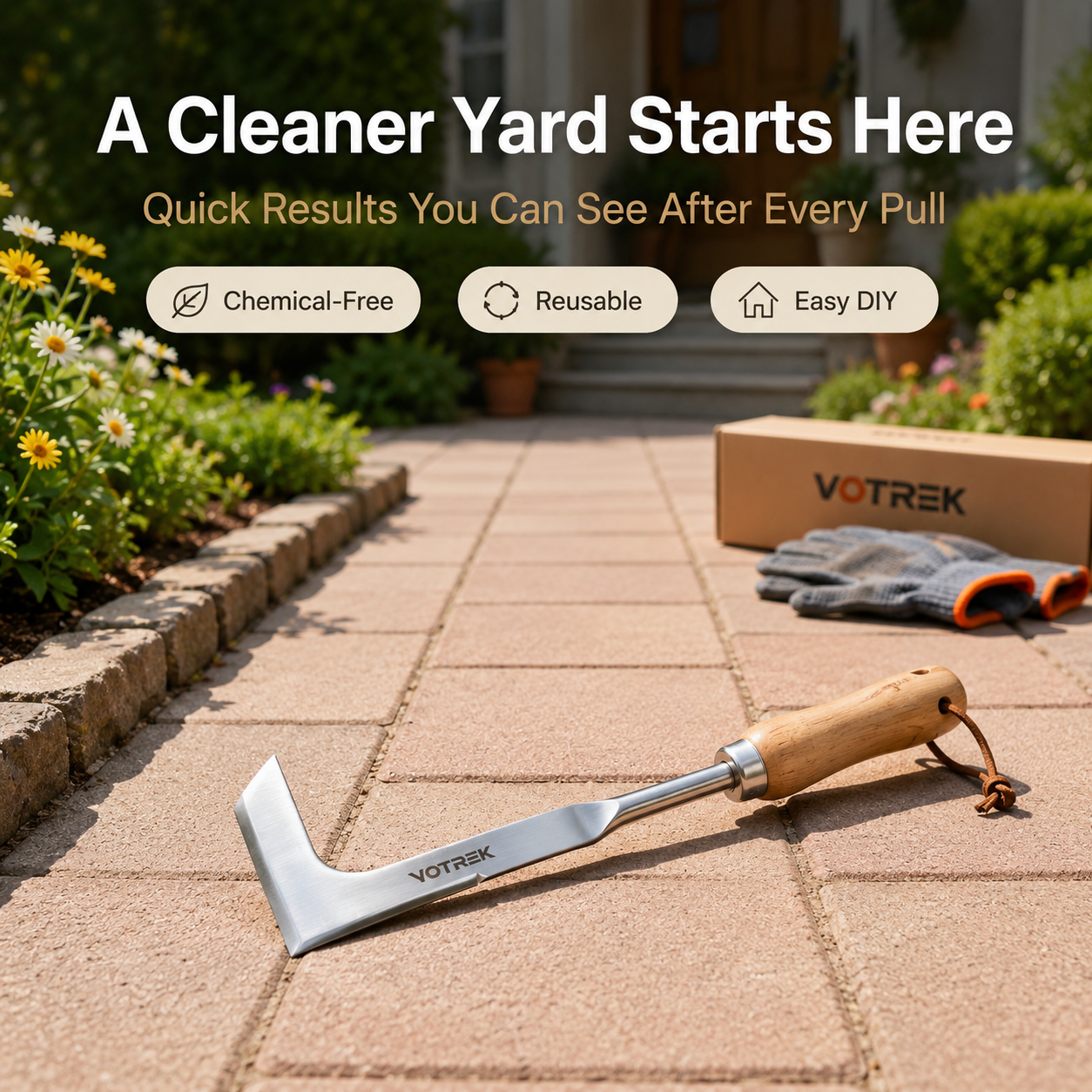 VOTREK L-Shaped Stainless Steel Weeding Tool