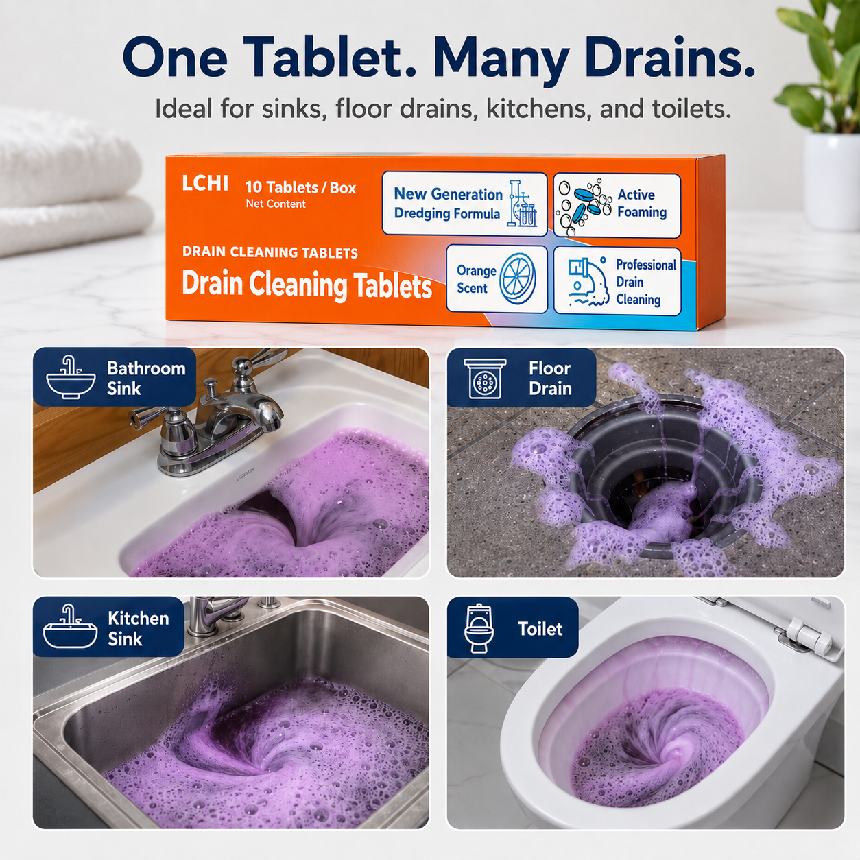 LCHI Active Foam Drain Cleaning Tablets