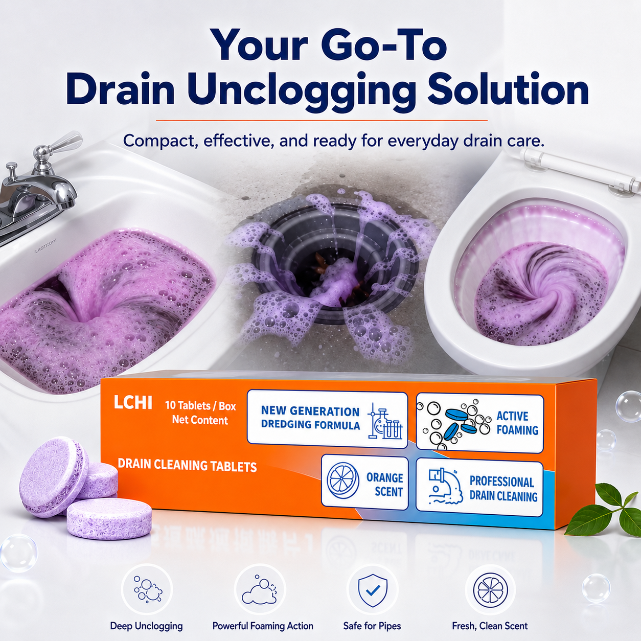 LCHI Active Foam Drain Cleaning Tablets