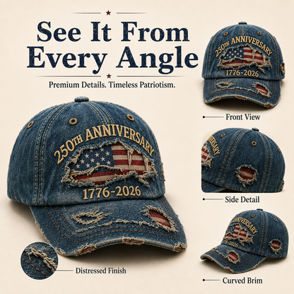 🇺🇸 250th Anniversary Vintage Denim Patriotic Cap