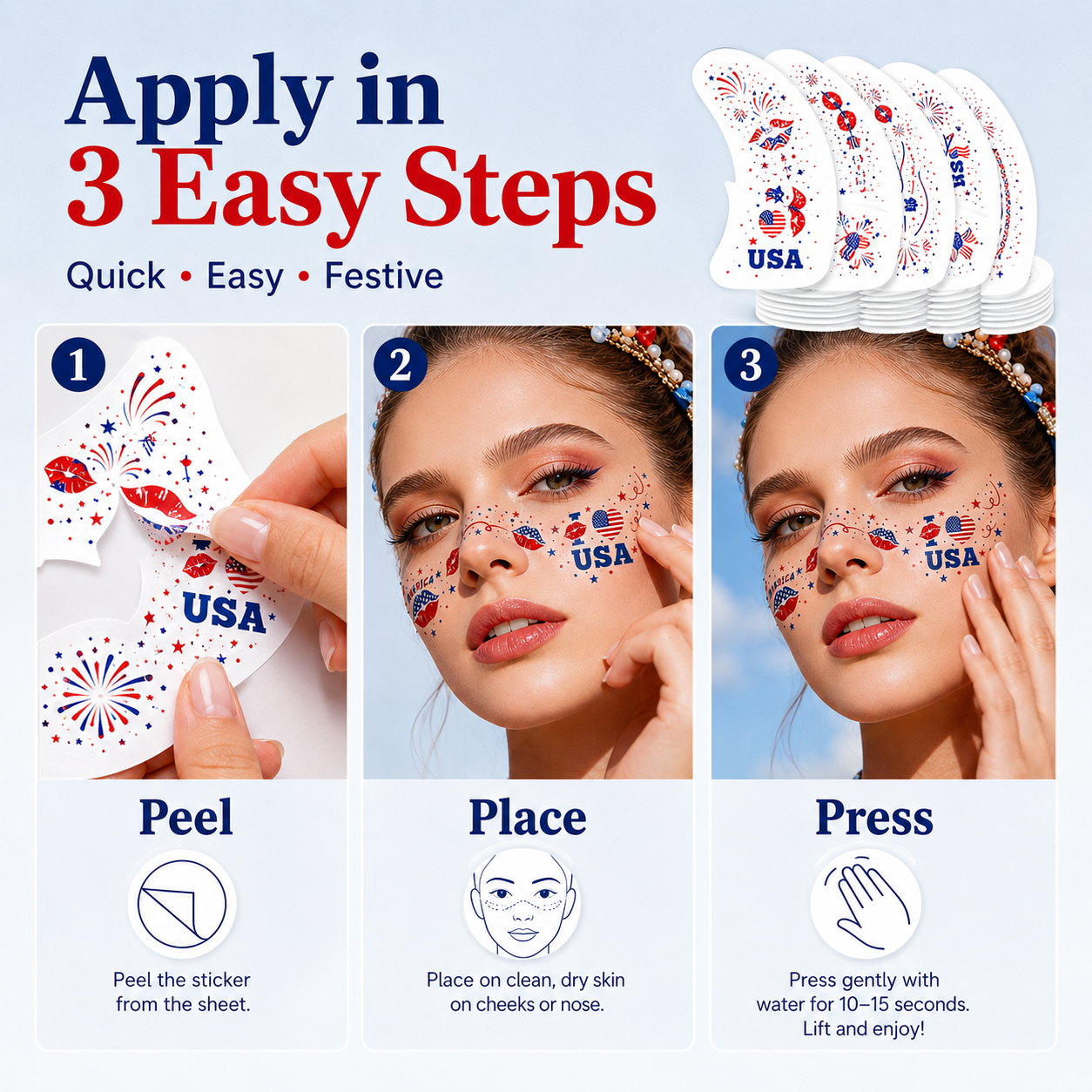 Patriotic Face Temporary Tattoos
