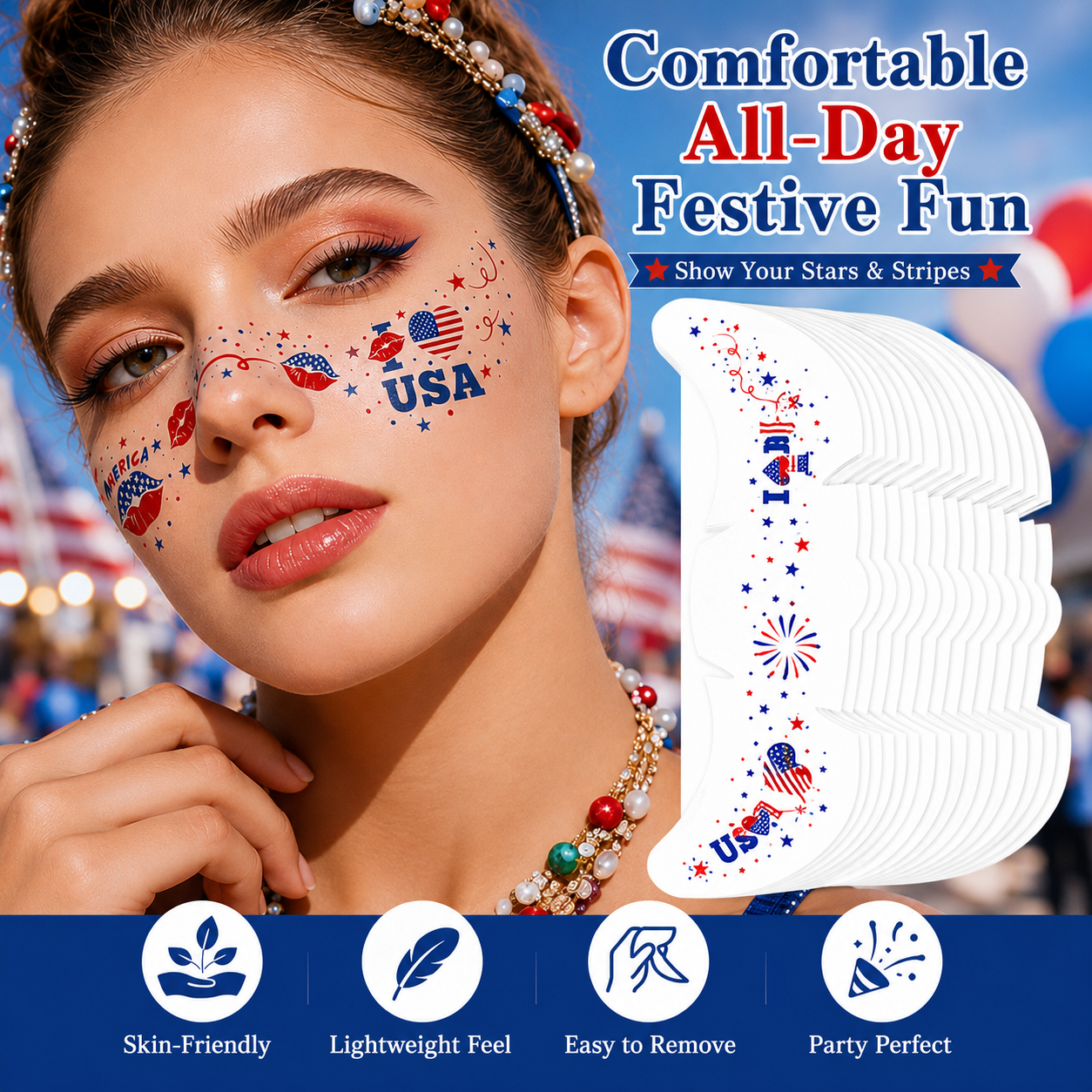 Patriotic Face Temporary Tattoos