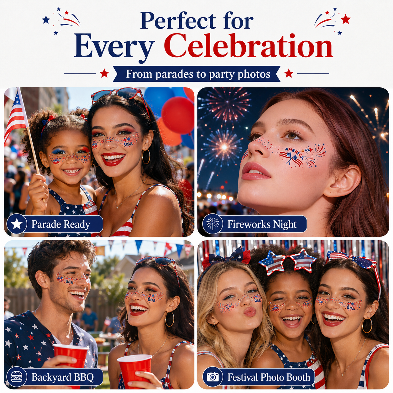 Patriotic Face Temporary Tattoos