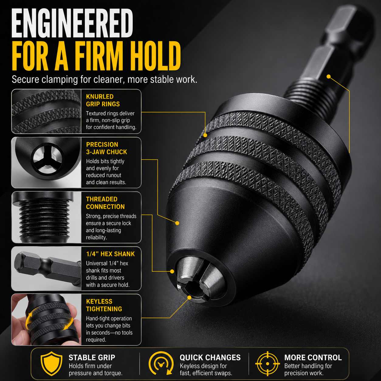 🔩 Keyless Chuck Adapter Set – Turn Any Driver into a Precision Drill
