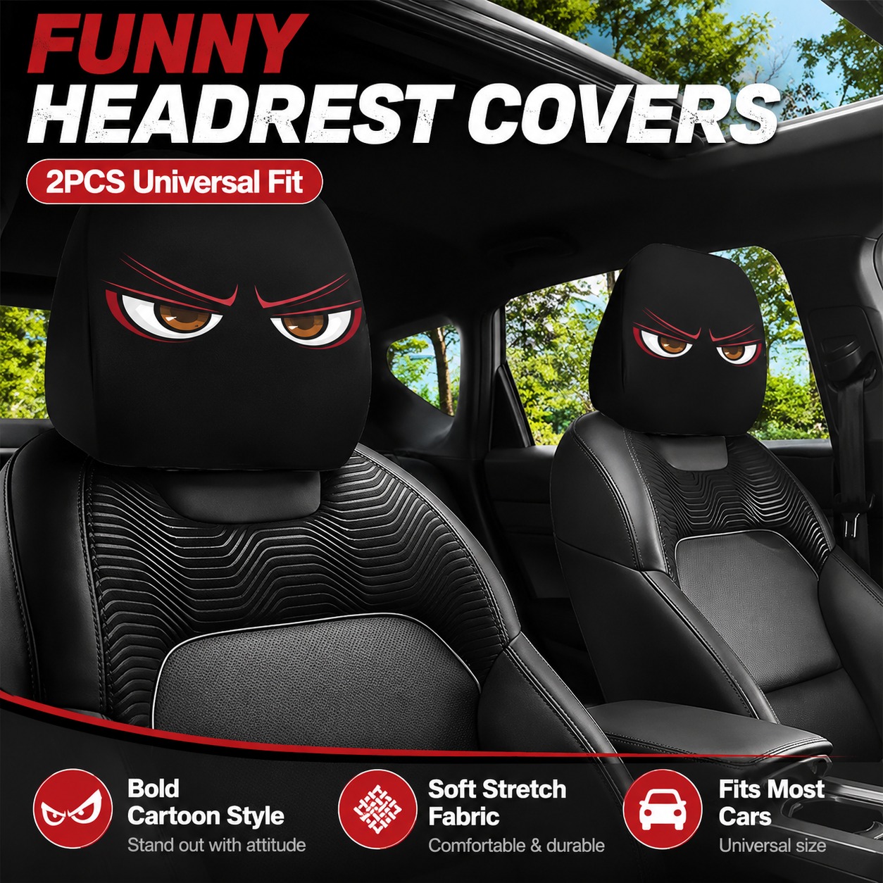 😈 Creepy Funny Car Headrest Covers – 2PCS Universal Fit 🚗