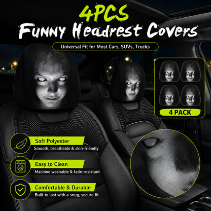 😈 Creepy Funny Car Headrest Covers – 2PCS Universal Fit 🚗
