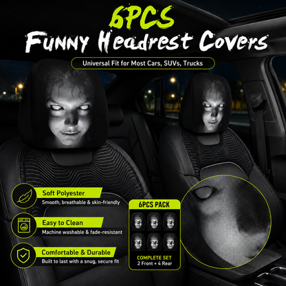😈 Creepy Funny Car Headrest Covers – 2PCS Universal Fit 🚗