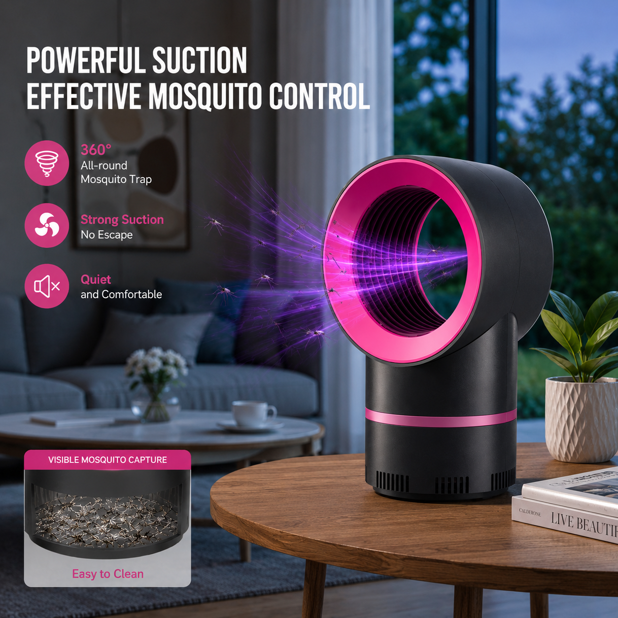 🦟🛡️ Powerful USB Mosquito Trap – Strong Suction & Quiet