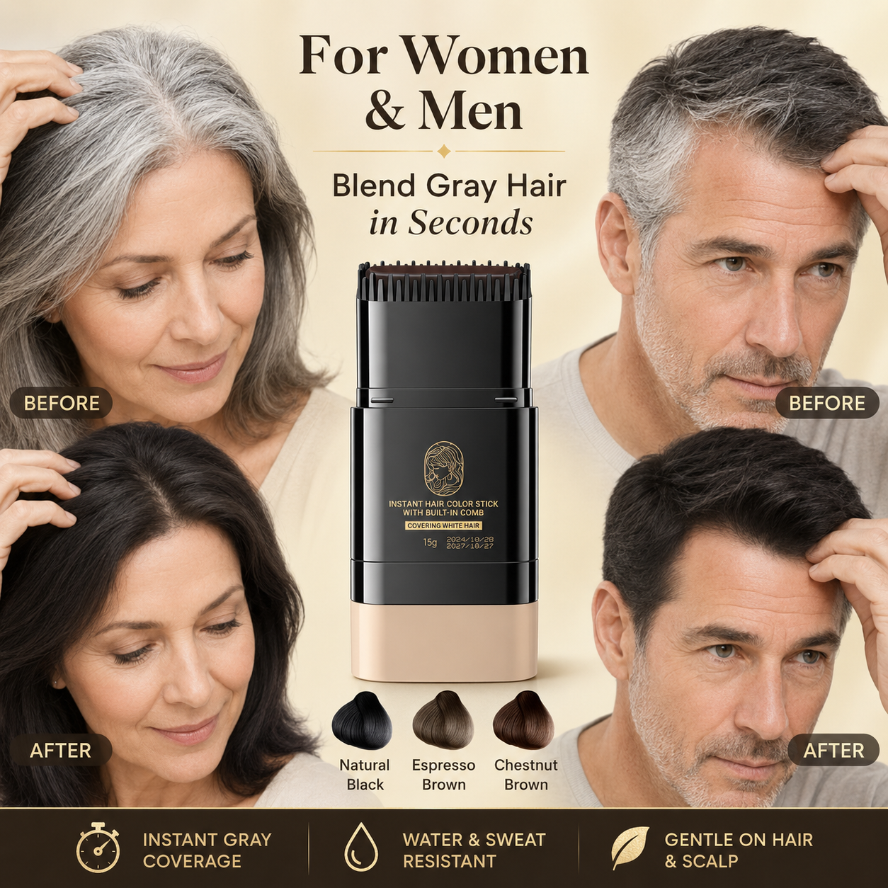 ⏰47% OFF!!✨Instant Hair Colour Stick with Built-In Comb🔥